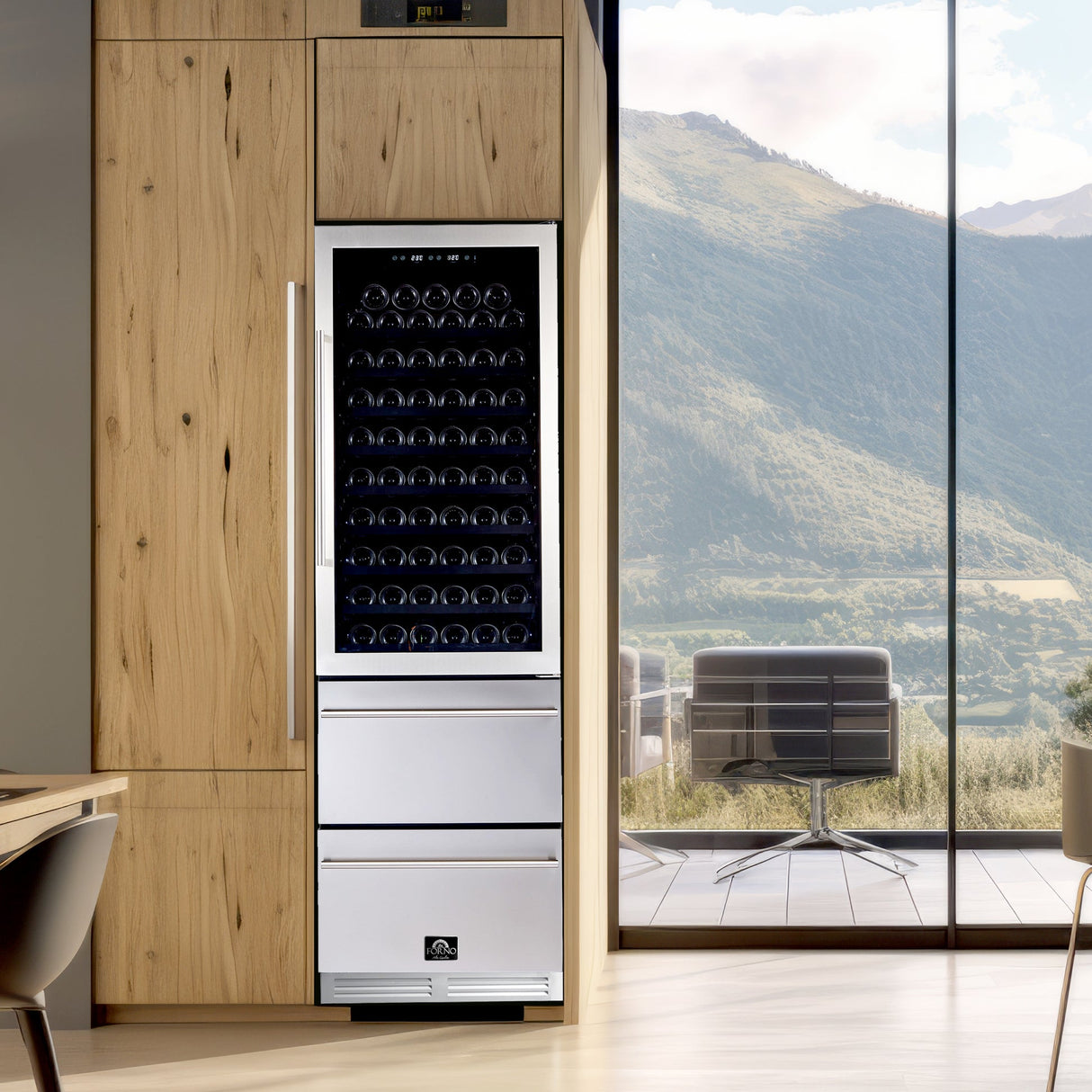 Forno Azienda 24-Inch Dual Temperature Zone Wine Cooler, Up to 108 Bottles, Two Refrigerated Drawers