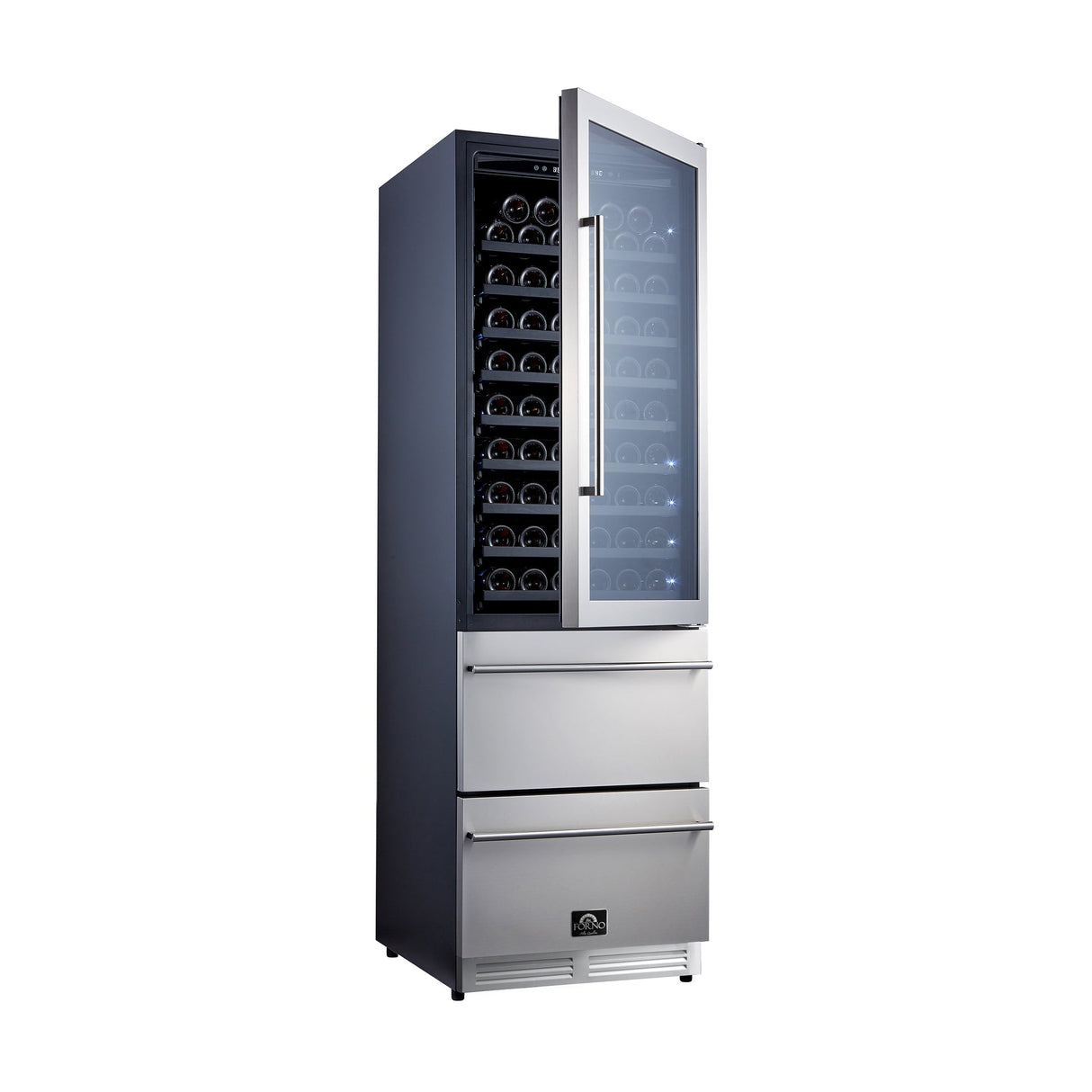 Forno Azienda 24-Inch Dual Temperature Zone Wine Cooler, Up to 108 Bottles, Two Refrigerated Drawers