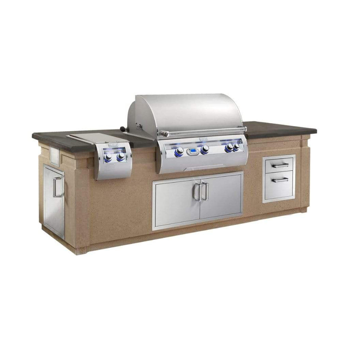 Fire Magic 108" Caf Blanco Base Pre-Fab GFRC Island w/ Polished Smoke Counter