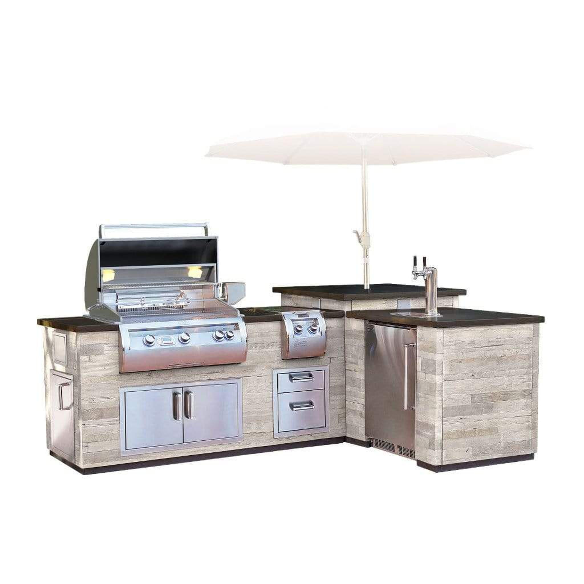 Fire Magic 116" L-Shaped Reclaimed Wood Island System w/ Polished Black Lava Counter