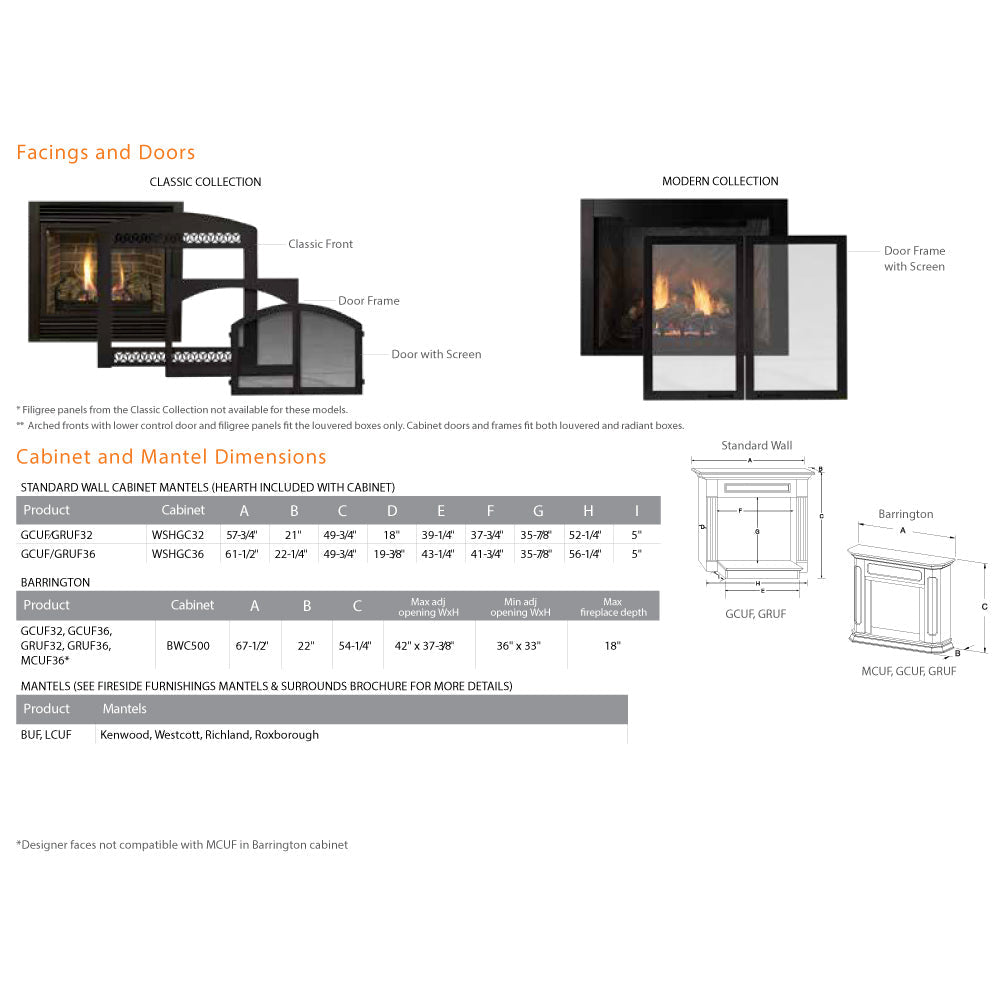 Monessen 36" Lo-Rider Double-Sided Clean Face Vent Free Firebox with Traditional Refractory Firebrick