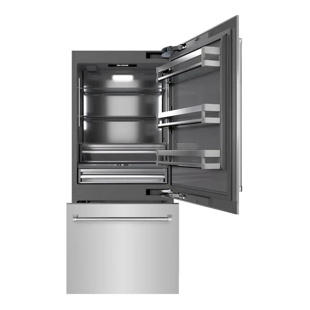 ZLINE 36" Built-In Bottom Freezer Refrigerator with 19.8 cu. ft. Capacity, Flex Drawer, and Graphite Gray Interior in DuraSnow Stainless Steel