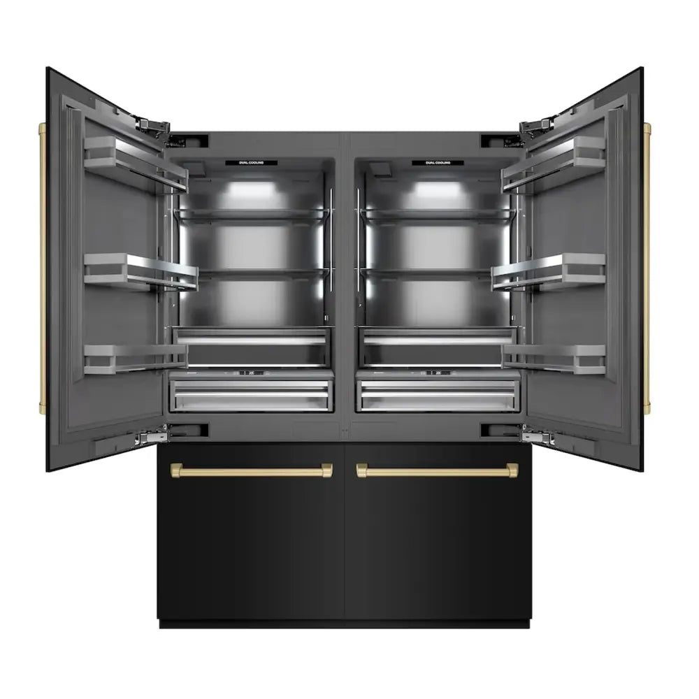 ZLINE 60" Autograph Edition Built-In French Door Refrigerator with 32.2 cu. ft. Capacity, Internal Water Dispenser and Graphite Gray Interior in Black Stainless Steel - GRBIVZBS60