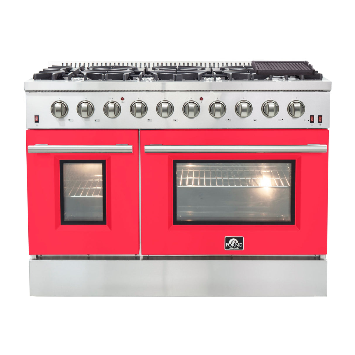 Forno Galiano 48-Inch Freestanding Gas Range, 8 Burners, with Color Doors