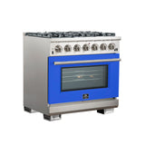 Forno Capriasca 36-Inch Freestanding Gas Range with 6 Brass Burners & Color Door