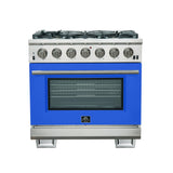 Forno Capriasca 36-Inch Freestanding Gas Range with 6 Brass Burners & Color Door