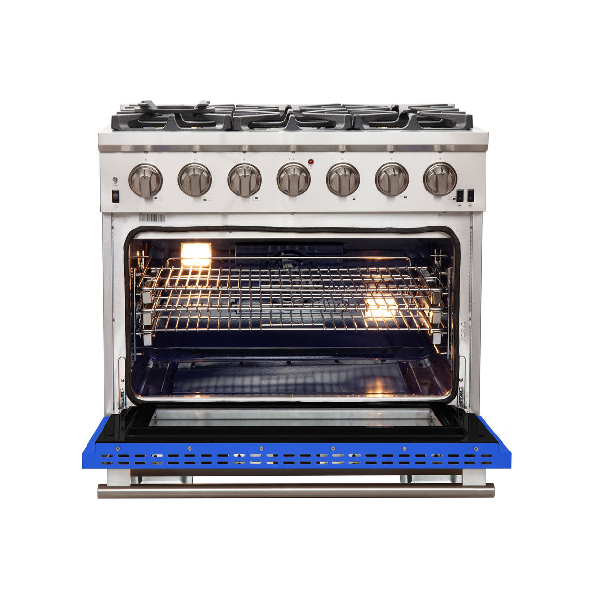 Forno Capriasca 36-Inch Freestanding Gas Range with 6 Brass Burners & Color Door