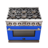 Forno Capriasca 36-Inch Freestanding Gas Range with 6 Brass Burners & Color Door