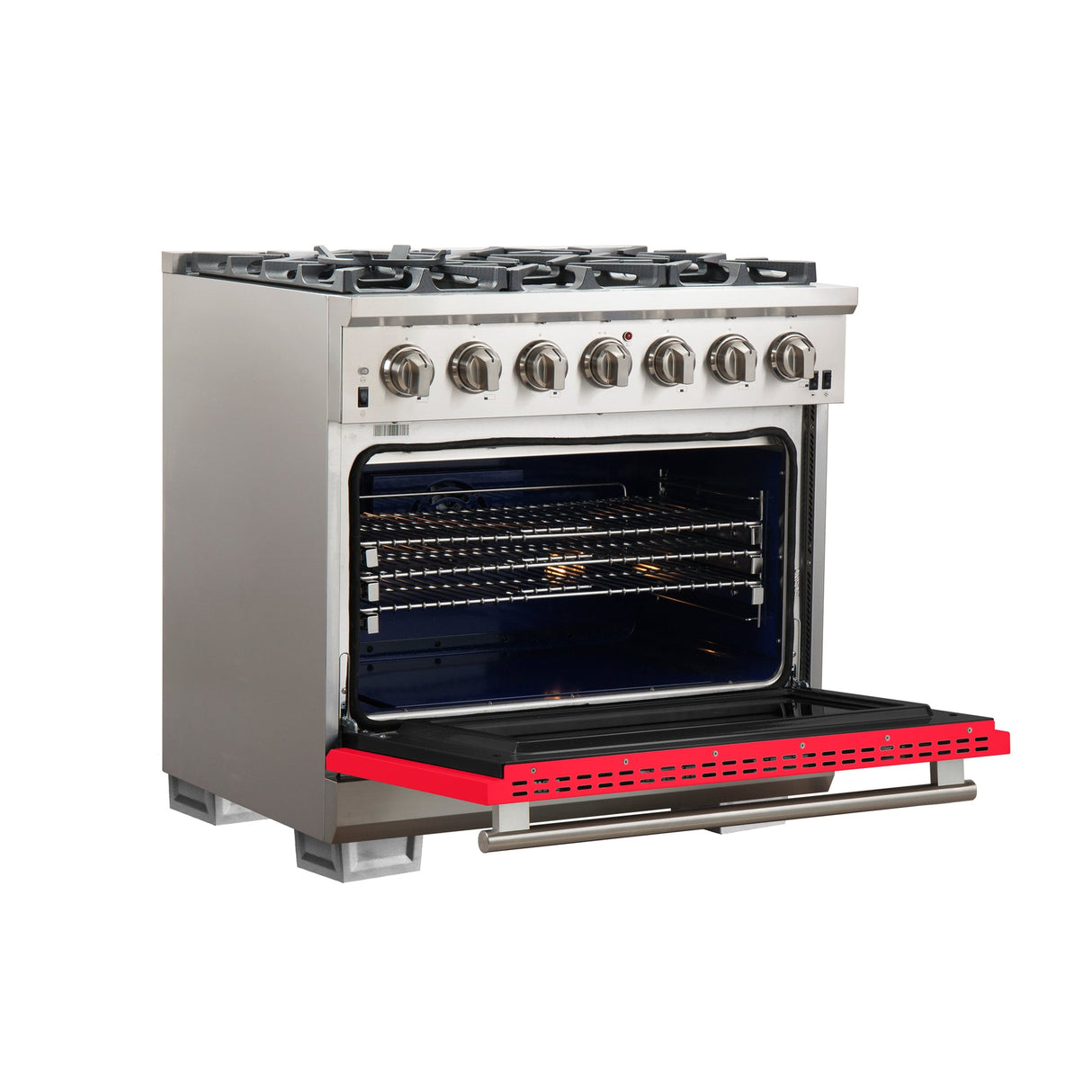 Forno Capriasca 36-Inch Freestanding Gas Range with 6 Brass Burners & Color Door