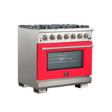 Forno Capriasca 36-Inch Freestanding Gas Range with 6 Brass Burners & Color Door