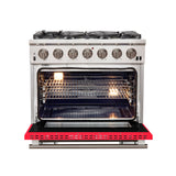 Forno Capriasca 36-Inch Freestanding Gas Range with 6 Brass Burners & Color Door