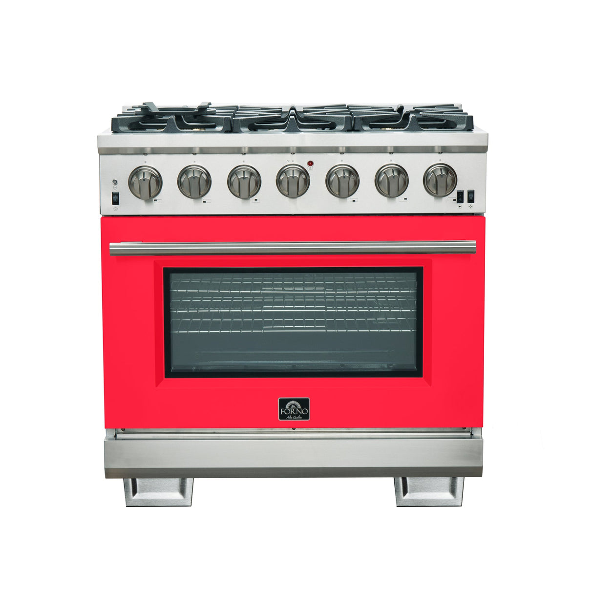 Forno Capriasca 36-Inch Freestanding Gas Range with 6 Brass Burners & Color Door