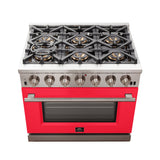 Forno Capriasca 36-Inch Freestanding Gas Range with 6 Brass Burners & Color Door
