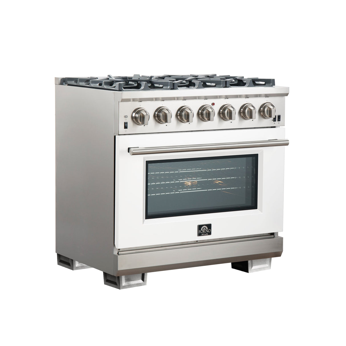 Forno Capriasca 36-Inch Freestanding Gas Range with 6 Brass Burners & Color Door