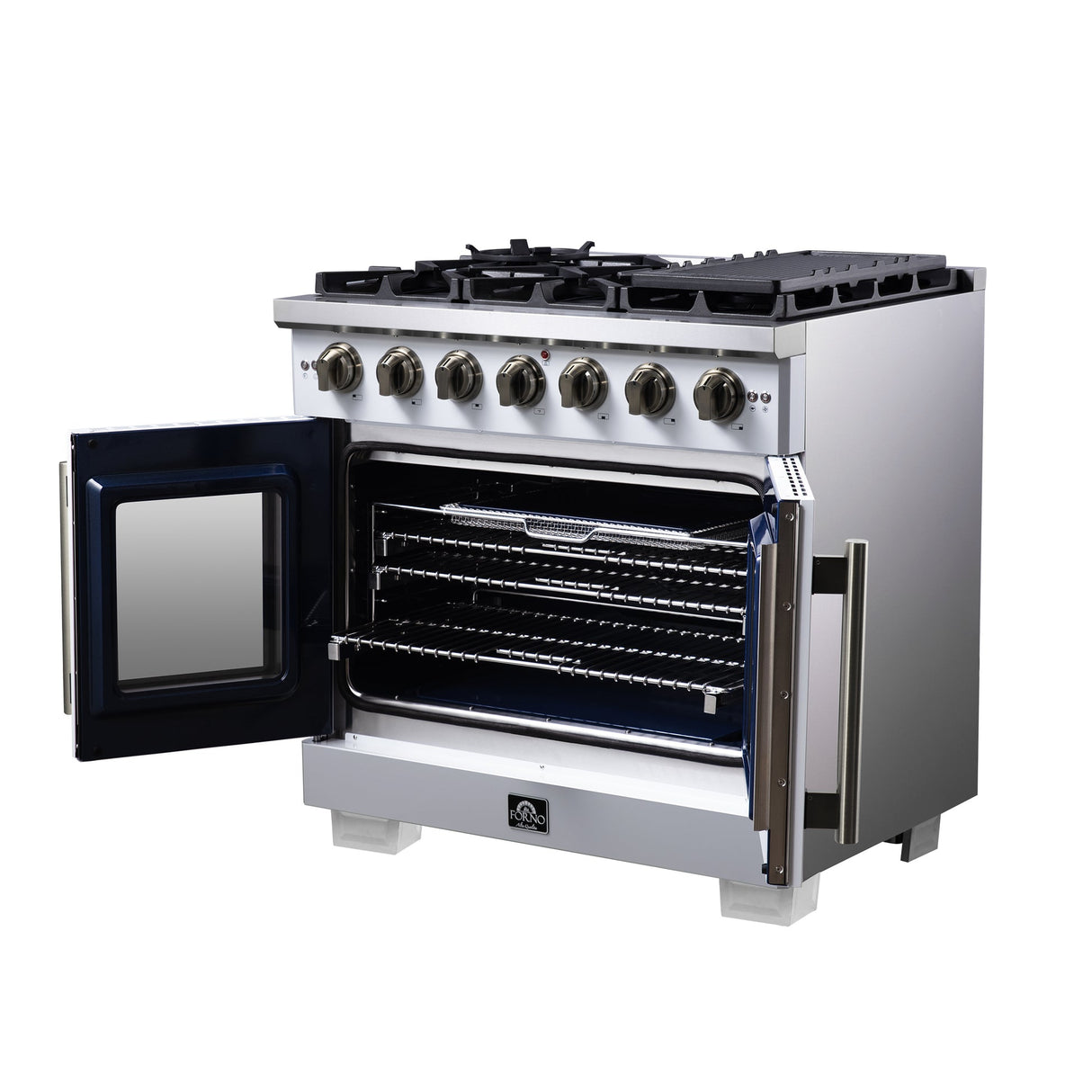 Forno Capriasca Freestanding French Door Gas Range, Convection Oven, Energy Efficient