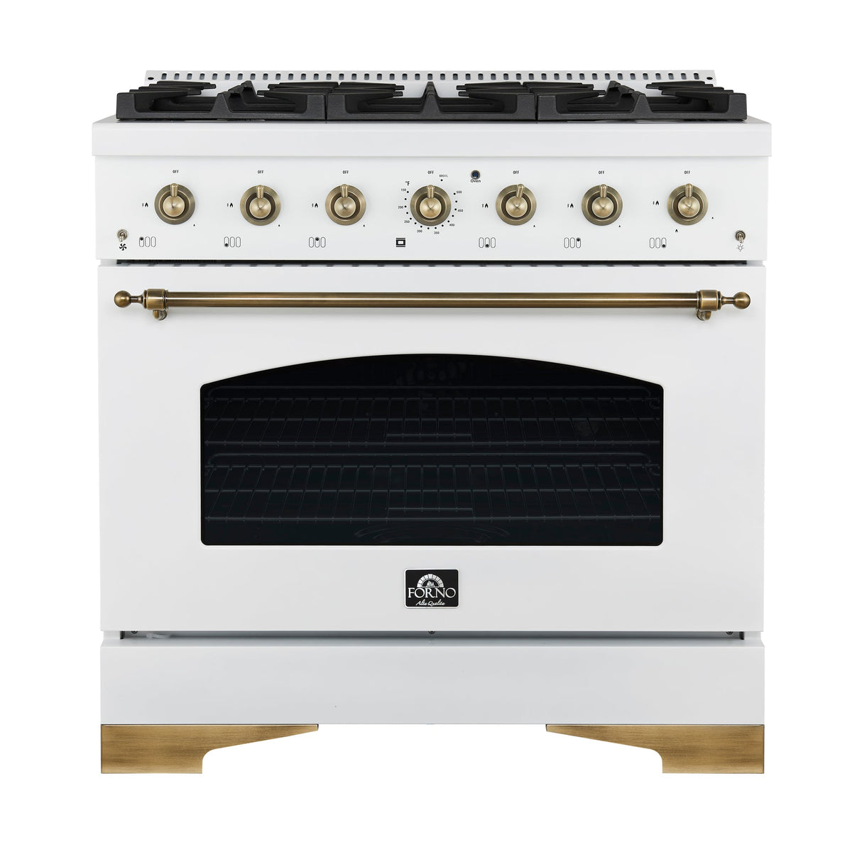Forno Antico Freestanding Gas Range, Antique Brass Design, Convection Oven, Energy Efficient