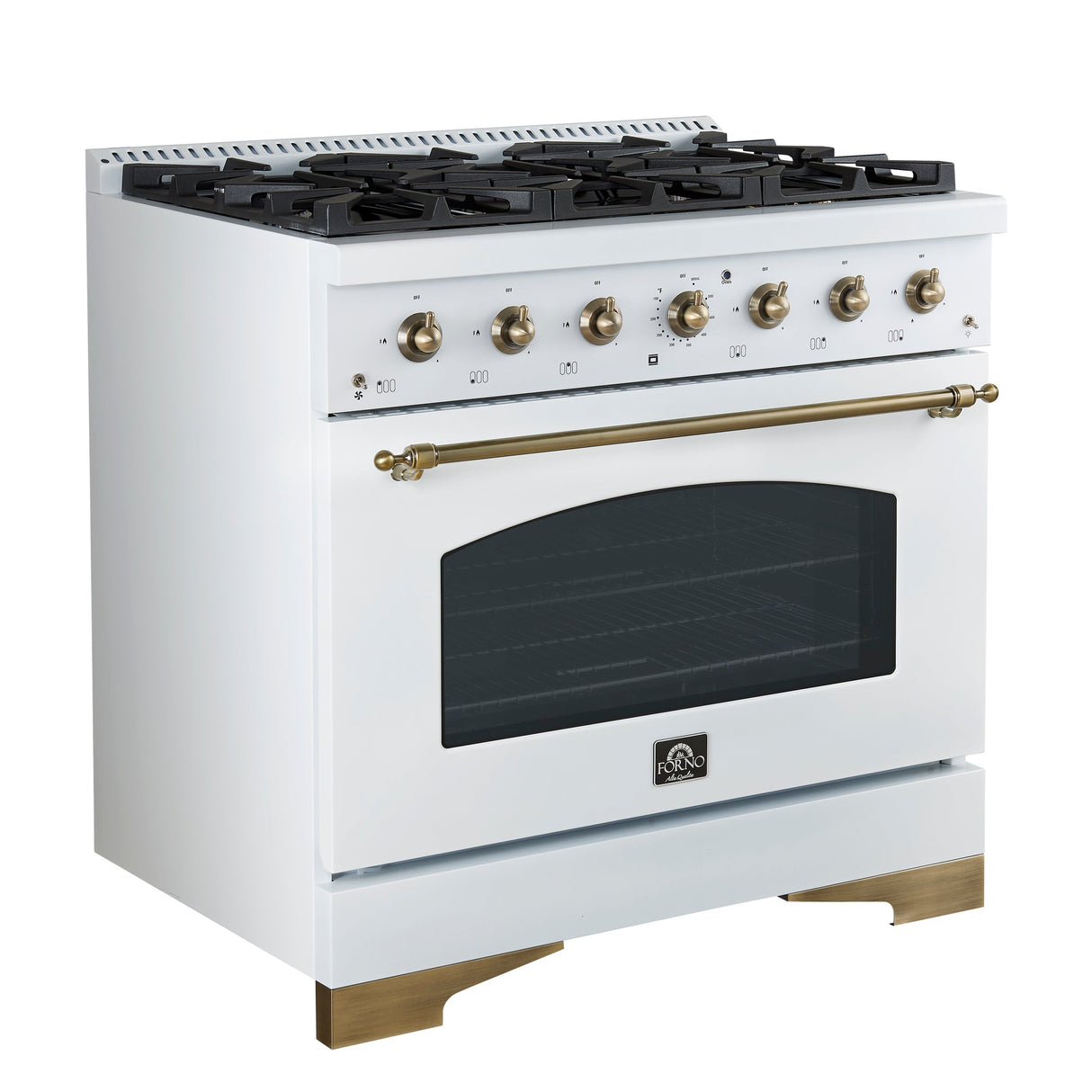 Forno Antico Freestanding Gas Range, Antique Brass Design, Convection Oven, Energy Efficient