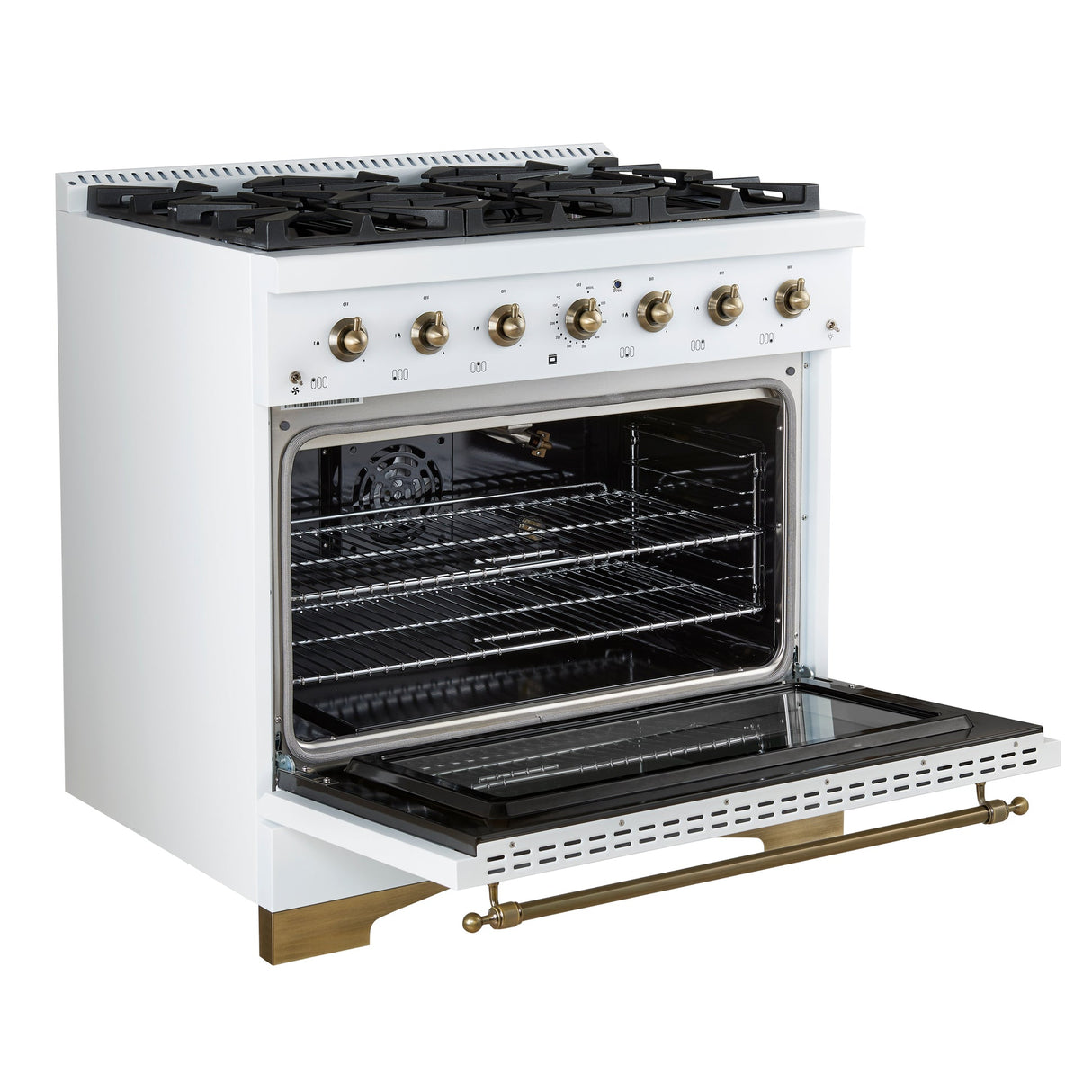 Forno Antico Freestanding Gas Range, Antique Brass Design, Convection Oven, Energy Efficient