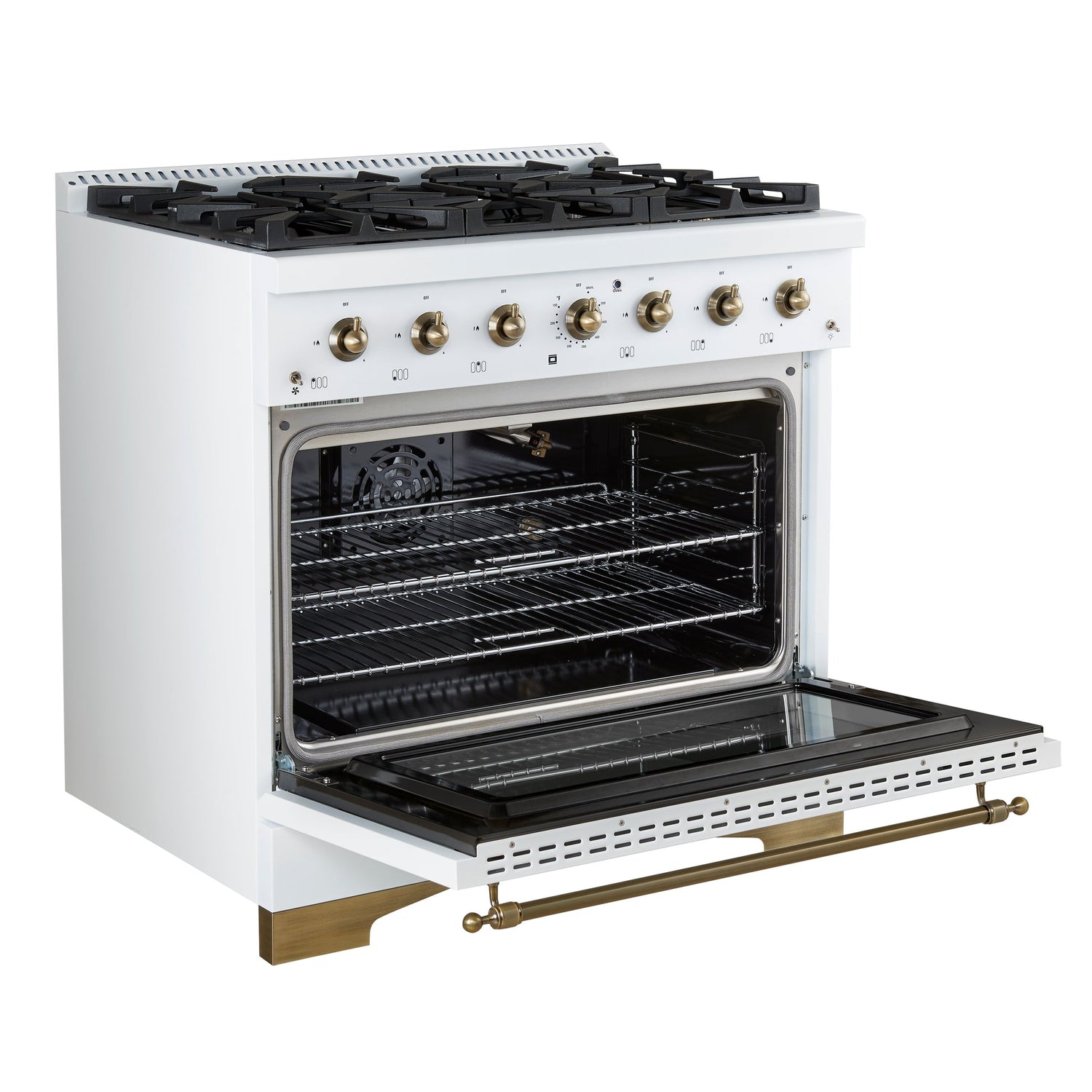 Forno Antico Freestanding Gas Range, Antique Brass Design, Convection Oven, Energy Efficient