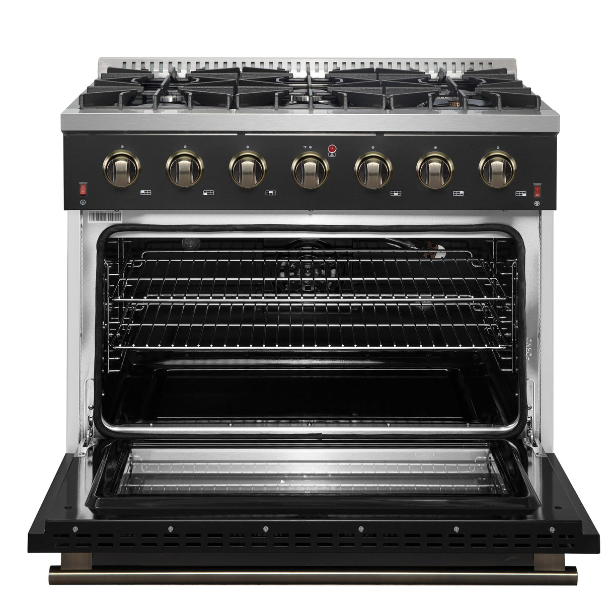 Forno Galiano 36-inch Freestanding Gas Range with Antique Brass Design, 6 Burners, Convection Oven