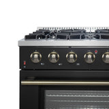 Forno Galiano 36-inch Freestanding Gas Range with Antique Brass Design, 6 Burners, Convection Oven