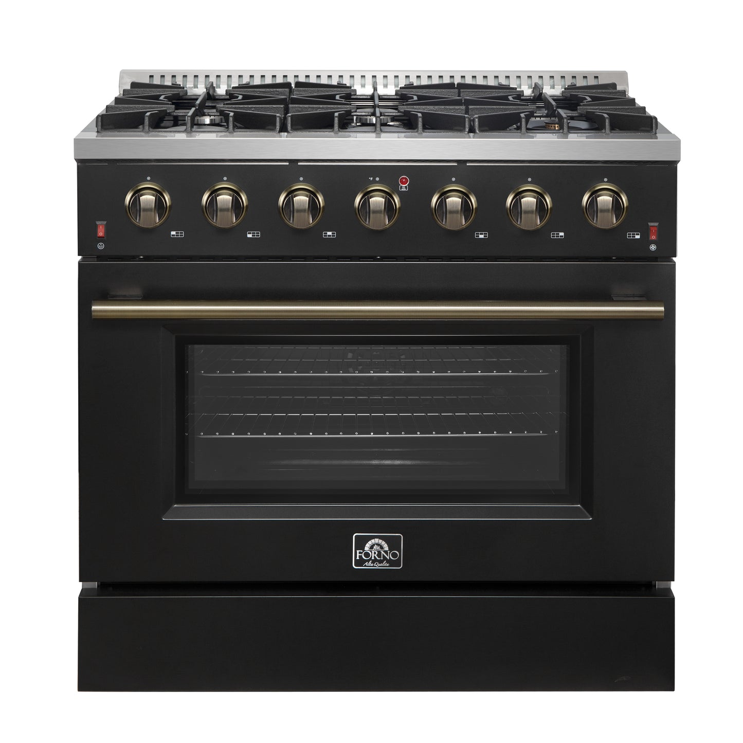 Forno Galiano 36-inch Freestanding Gas Range with Antique Brass Design, 6 Burners, Convection Oven