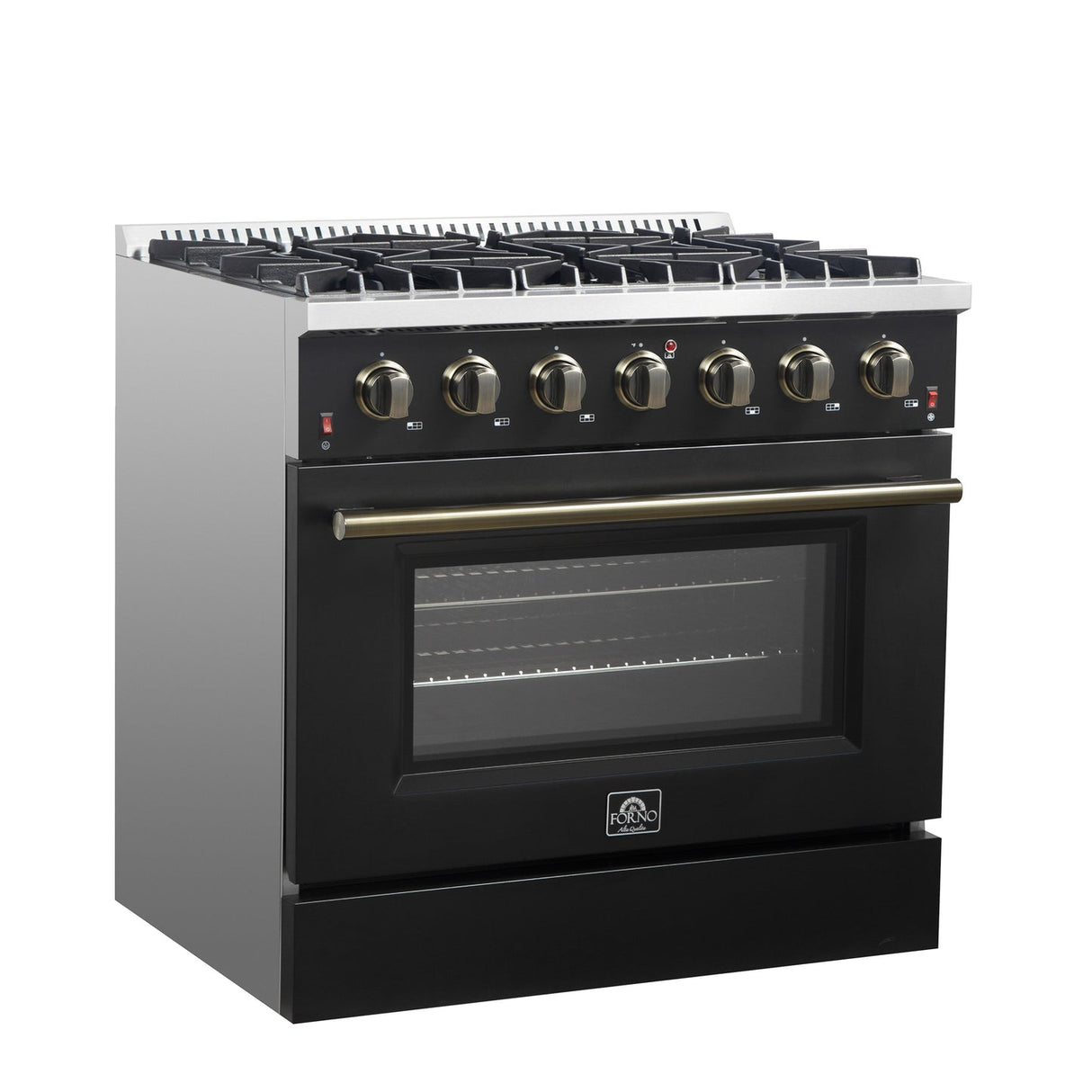 Forno Galiano 36-inch Freestanding Gas Range with Antique Brass Design, 6 Burners, Convection Oven