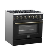 Forno Galiano 36-inch Freestanding Gas Range with Antique Brass Design, 6 Burners, Convection Oven
