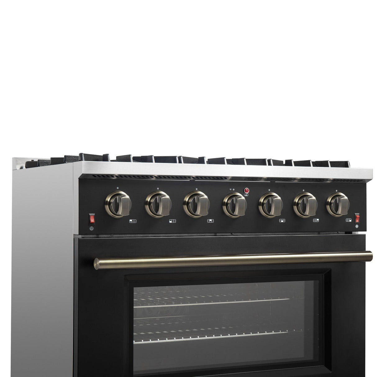 Forno Galiano 36-inch Freestanding Gas Range with Antique Brass Design, 6 Burners, Convection Oven