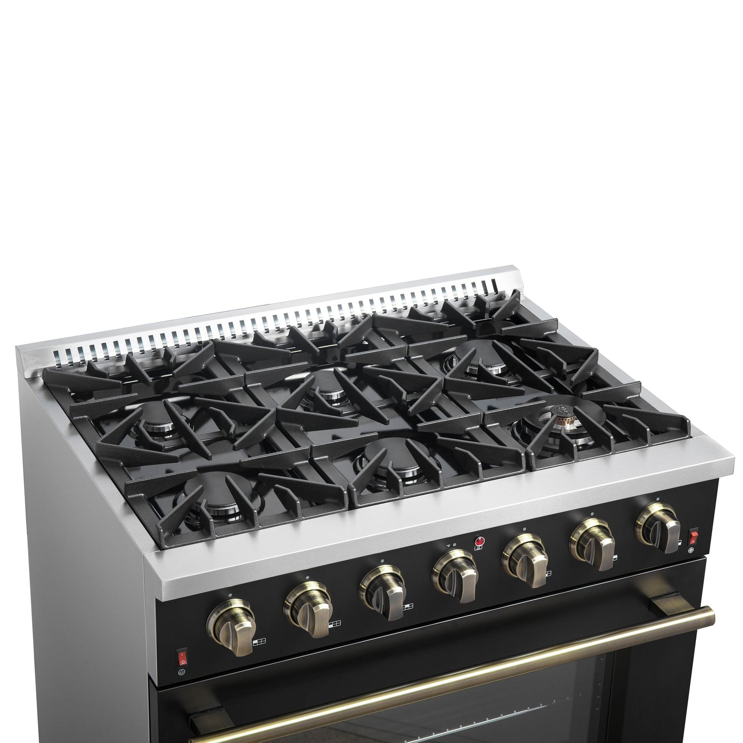 Forno Galiano 36-inch Freestanding Gas Range with Antique Brass Design, 6 Burners, Convection Oven