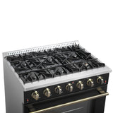 Forno Galiano 36-inch Freestanding Gas Range with Antique Brass Design, 6 Burners, Convection Oven