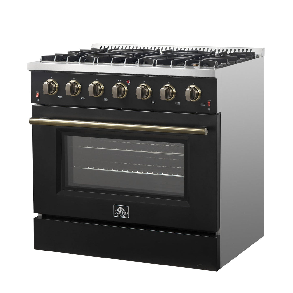 Forno Galiano 36-inch Freestanding Gas Range with Antique Brass Design, 6 Burners, Convection Oven
