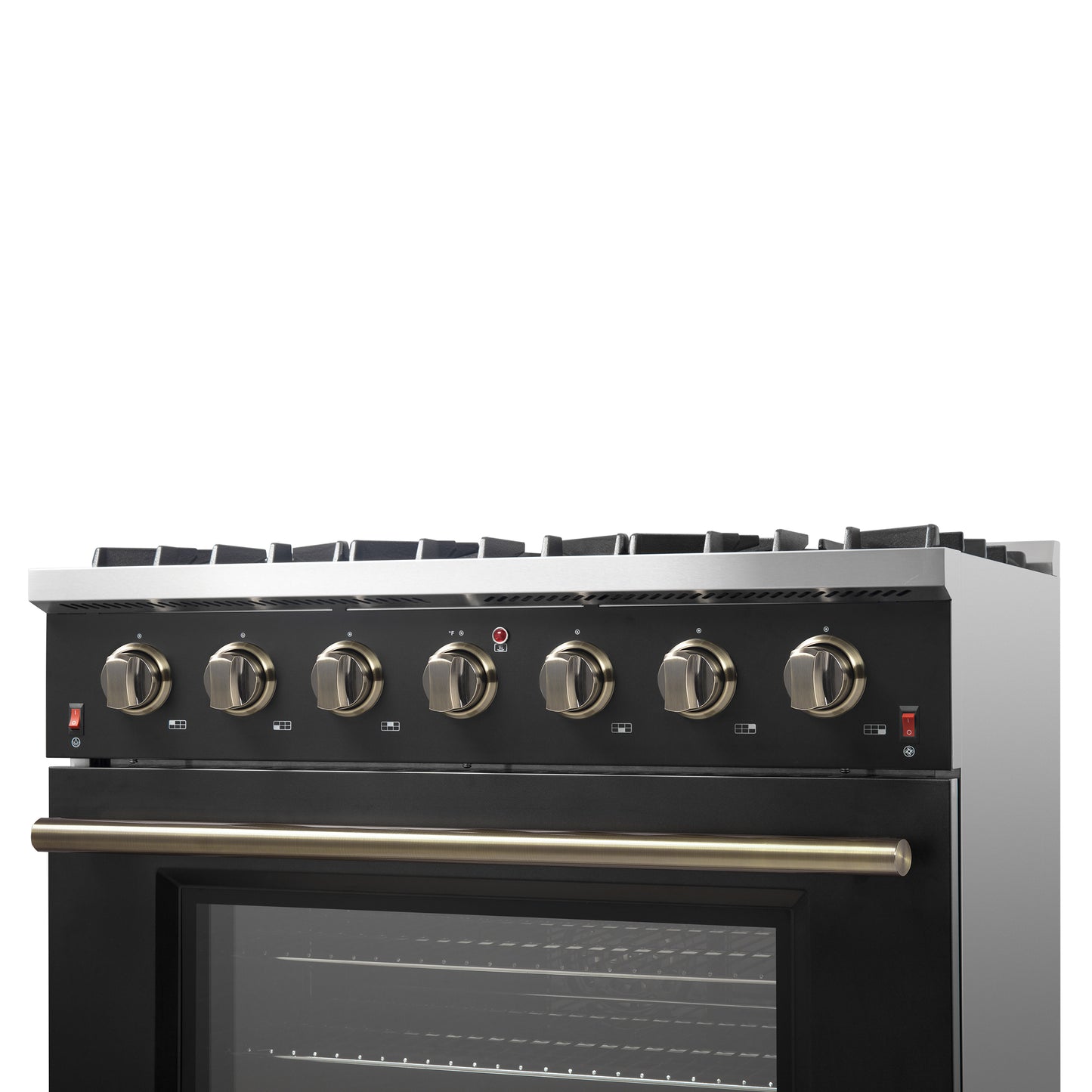 Forno Galiano 36-inch Freestanding Gas Range with Antique Brass Design, 6 Burners, Convection Oven