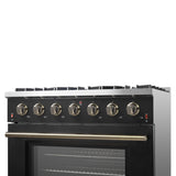 Forno Galiano 36-inch Freestanding Gas Range with Antique Brass Design, 6 Burners, Convection Oven