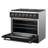 Forno Galiano 36-inch Freestanding Gas Range with Antique Brass Design, 6 Burners, Convection Oven