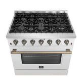 Forno Galiano 36-inch Freestanding Gas Range with Antique Brass Design, 6 Burners, Convection Oven