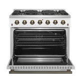 Forno Galiano 36-inch Freestanding Gas Range with Antique Brass Design, 6 Burners, Convection Oven