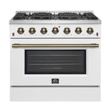 Forno Galiano 36-inch Freestanding Gas Range with Antique Brass Design, 6 Burners, Convection Oven
