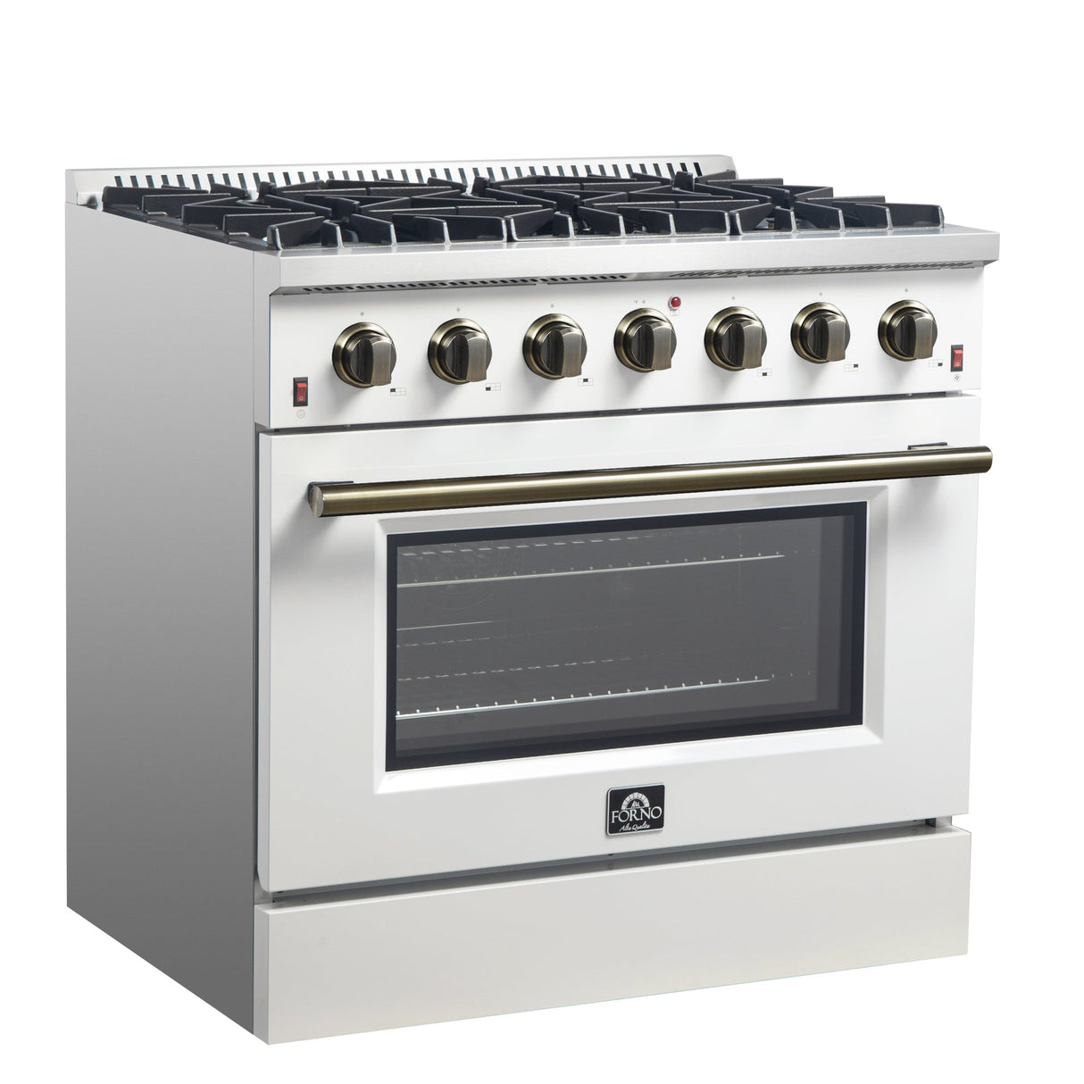 Forno Galiano 36-inch Freestanding Gas Range with Antique Brass Design, 6 Burners, Convection Oven