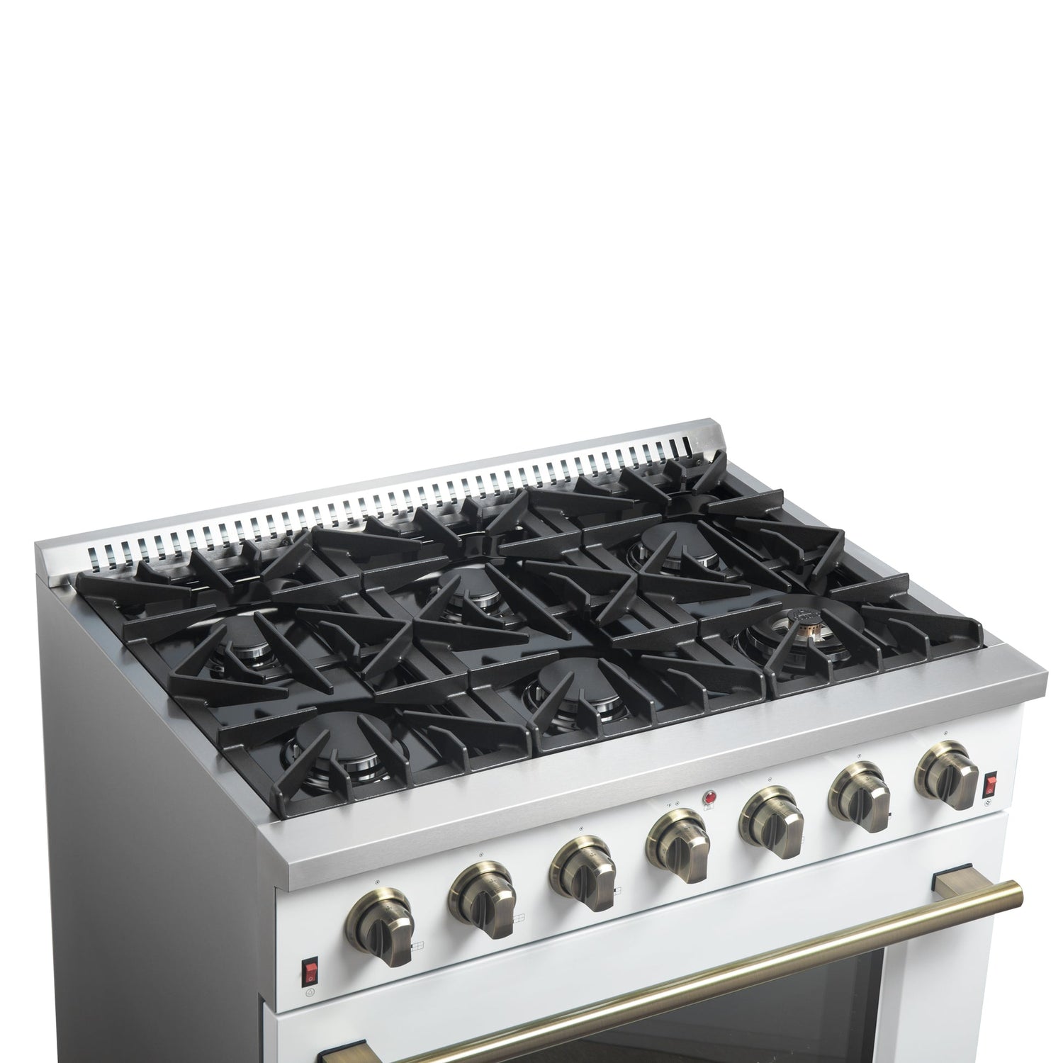 Forno Galiano 36-inch Freestanding Gas Range with Antique Brass Design, 6 Burners, Convection Oven