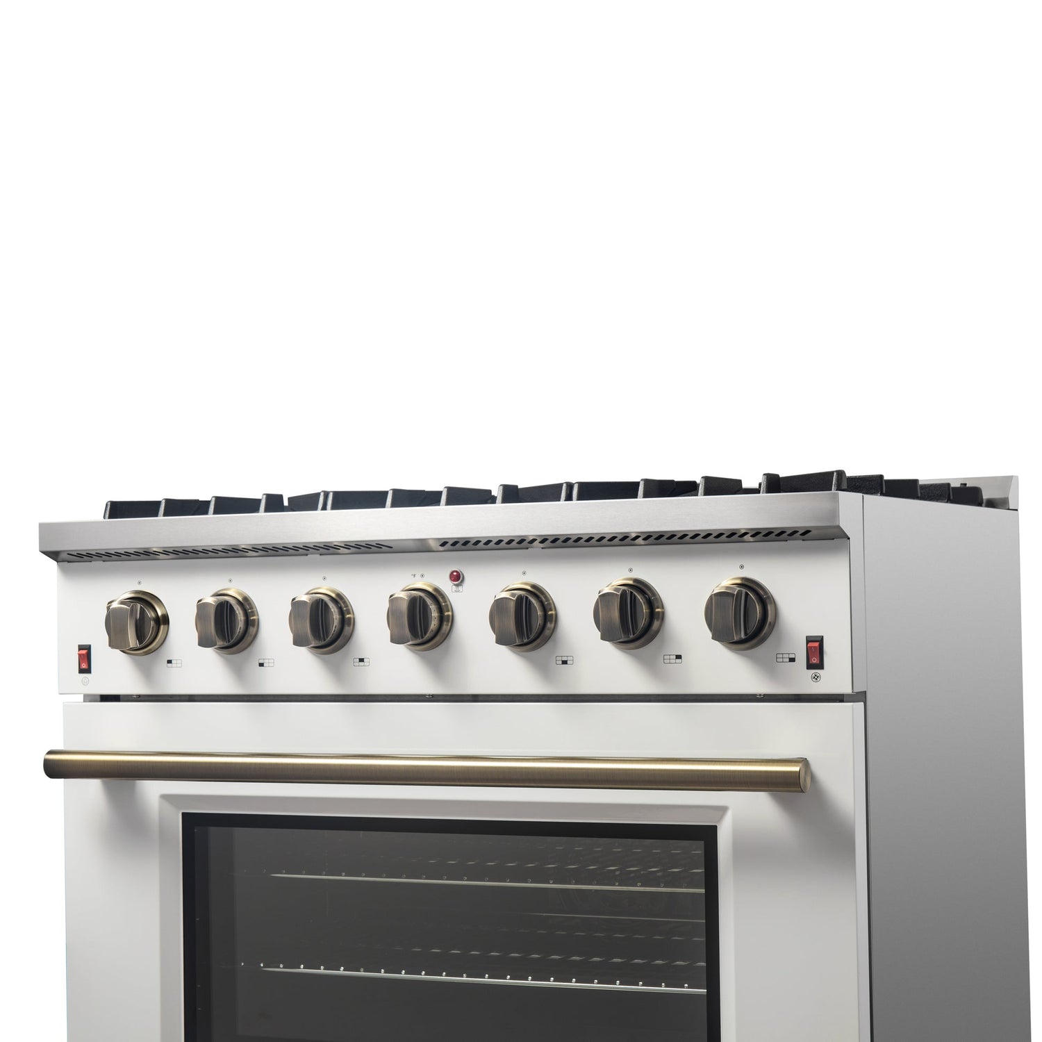 Forno Galiano 36-inch Freestanding Gas Range with Antique Brass Design, 6 Burners, Convection Oven