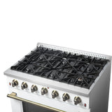 Forno Galiano 36-inch Freestanding Gas Range with Antique Brass Design, 6 Burners, Convection Oven