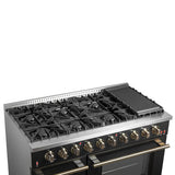Forno Galiano 48-inch Gas Range with Antique Brass Design, 8 Burners, 107,000 BTU, Griddle, 6.58 cu.ft. Double Ovens