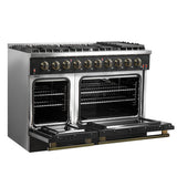 Forno Galiano 48-inch Gas Range with Antique Brass Design, 8 Burners, 107,000 BTU, Griddle, 6.58 cu.ft. Double Ovens