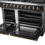 Forno Galiano 48-inch Gas Range with Antique Brass Design, 8 Burners, 107,000 BTU, Griddle, 6.58 cu.ft. Double Ovens