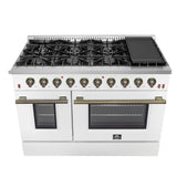 Forno Galiano 48-inch Gas Range with Antique Brass Design, 8 Burners, 107,000 BTU, Griddle, 6.58 cu.ft. Double Ovens