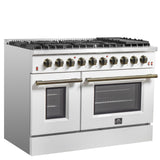 Forno Galiano 48-inch Gas Range with Antique Brass Design, 8 Burners, 107,000 BTU, Griddle, 6.58 cu.ft. Double Ovens