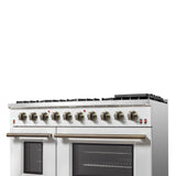 Forno Galiano 48-inch Gas Range with Antique Brass Design, 8 Burners, 107,000 BTU, Griddle, 6.58 cu.ft. Double Ovens