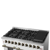 Forno Galiano 48-inch Gas Range with Antique Brass Design, 8 Burners, 107,000 BTU, Griddle, 6.58 cu.ft. Double Ovens