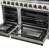 Forno Galiano 48-inch Gas Range with Antique Brass Design, 8 Burners, 107,000 BTU, Griddle, 6.58 cu.ft. Double Ovens